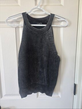 Timing Charcoal Ribbed Sleeveless Crewneck Sweater Tank